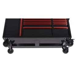 Husky Limited Edition 61 In. W X 23 In. D 11-Drawer Black Mobile Workbench Cabinet With Solid Wood Top And Red Trim -Husky Shop black mobile workbenches h61mwc11bkred 77 1000