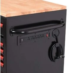 Husky Limited Edition 61 In. W X 23 In. D 11-Drawer Black Mobile Workbench Cabinet With Solid Wood Top And Red Trim -Husky Shop black mobile workbenches h61mwc11bkred c3 1000