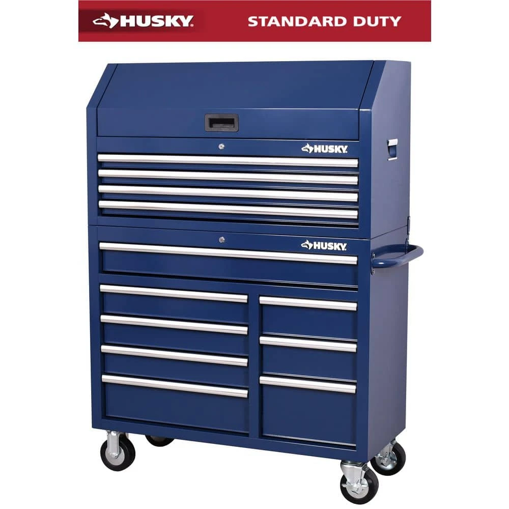 Husky Standard Duty 42 In. X 18 In. D 12-Drawer Blue Rolling Tool Chest Combo 1 Husky Standard Duty 42 In. X 18 In. D 12-Drawer Blue Rolling Tool Chest Combo