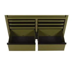 Husky 46 In. W X 18.1 In. D 9-Drawer Army Green Mobile Workbench Cabinet With Solid Wood Top -Husky Shop gloss army green husky mobile workbenches h46x18mwc9army m 1f 1000