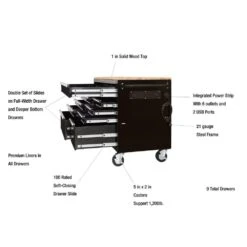 Husky 52 In. W X 25 In. D 9-Drawer Gloss Black Mobile Workbench Tool Chest With Mechanics Tool Set In Foam (320-Piece) -Husky Shop gloss black husky mobile workbenches h320eva52mwbbkcb 1d 1000