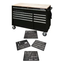 Husky 52 In. W X 25 In. D 9-Drawer Gloss Black Mobile Workbench Tool Chest With Mechanics Tool Set In Foam (320-Piece)