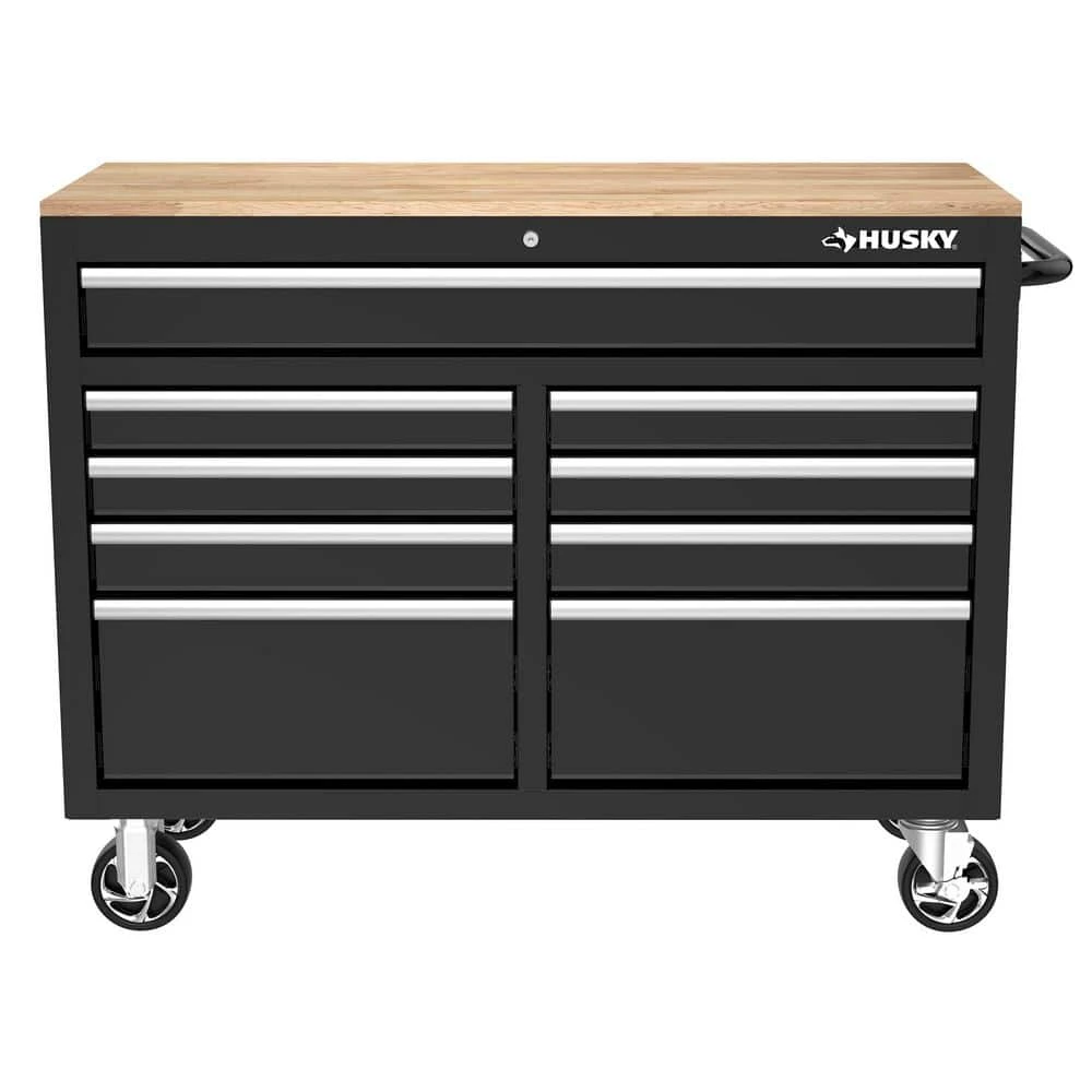 Husky Tool Storage 46 In. W X 18 In. D 9-Drawer Mobile Workbench Cabinet In Gloss Black 5 Husky Tool Storage 46 In. W X 18 In. D 9-Drawer Mobile Workbench Cabinet In Gloss Black - Image 5