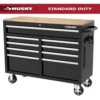Husky Tool Storage 46 In. W X 18 In. D 9-Drawer Mobile Workbench Cabinet In Gloss Black