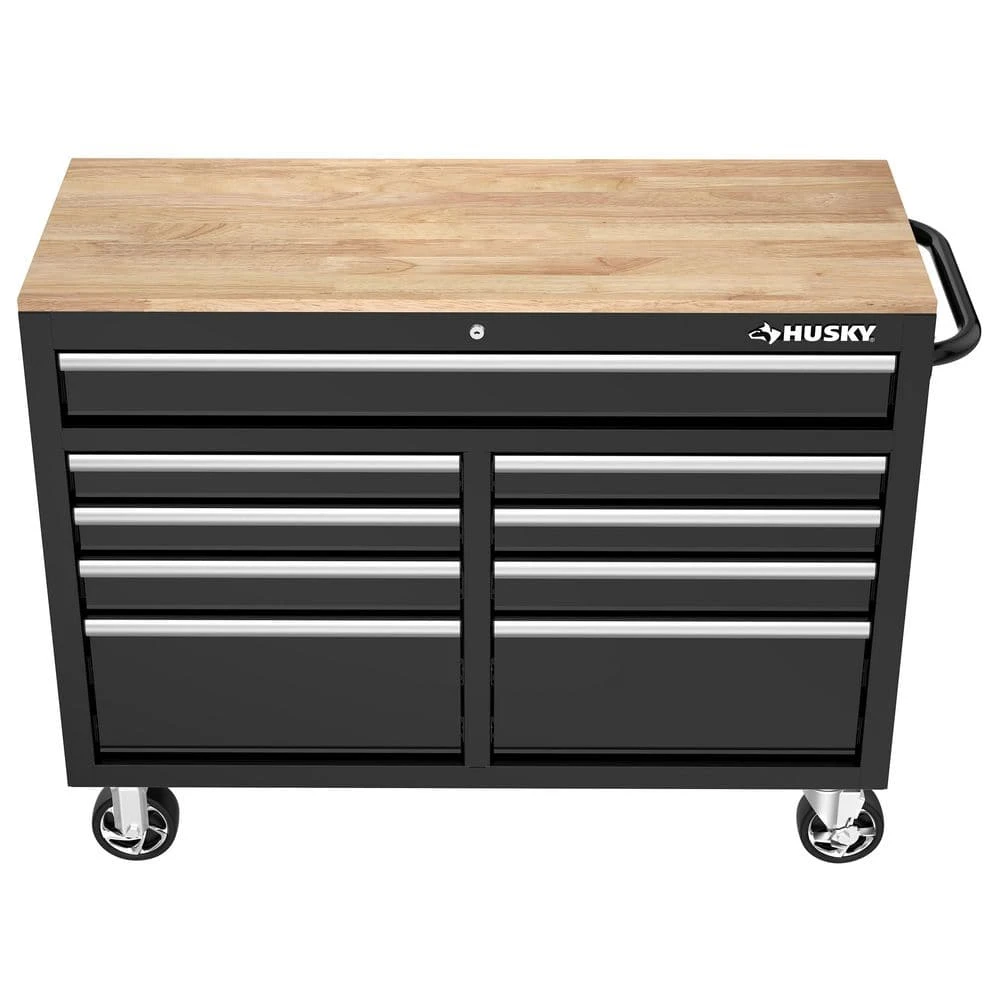 Husky Tool Storage 46 In. W X 18 In. D 9-Drawer Mobile Workbench Cabinet In Gloss Black 11 Husky Tool Storage 46 In. W X 18 In. D 9-Drawer Mobile Workbench Cabinet In Gloss Black - Image 11