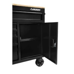 Husky 56 In. W X 24.5 In. D Deep 5-Drawer 1-Door Gloss Black Deep Tool Chest Mobile Workbench With Hardwood Top -Husky Shop gloss black husky mobile workbenches h56mwc5gbkxd tl c3 1000