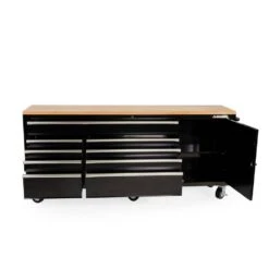 Husky 84 In. W X 18 In. D 9-Drawer Mobile Workbench With Wood Top In Gloss Black -Husky Shop gloss black husky mobile workbenches hotc8409b11m 44 1000
