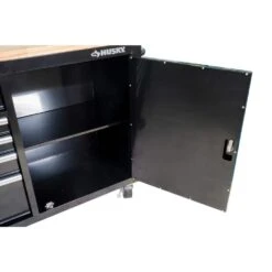 Husky 84 In. W X 18 In. D 9-Drawer Mobile Workbench With Wood Top In Gloss Black -Husky Shop gloss black husky mobile workbenches hotc8409b11m 66 1000