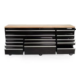 Husky 84 In. W 18 In. D 15-Drawer Mobile Workbench With Wood Top In Gloss Black -Husky Shop gloss black husky mobile workbenches hotc8415b11m 44 1000