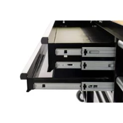 Husky 84 In. W 18 In. D 15-Drawer Mobile Workbench With Wood Top In Gloss Black -Husky Shop gloss black husky mobile workbenches hotc8415b11m 76 1000