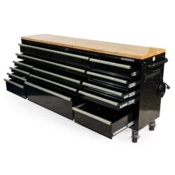 Husky 84 In. W 18 In. D 15-Drawer Mobile Workbench With Wood Top In Gloss Black -Husky Shop gloss black husky mobile workbenches hotc8415b11m c3 1000