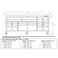 Husky 84 In. W 18 In. D 15-Drawer Mobile Workbench With Wood Top In Gloss Black -Husky Shop gloss black husky mobile workbenches hotc8415b11m d4 1000