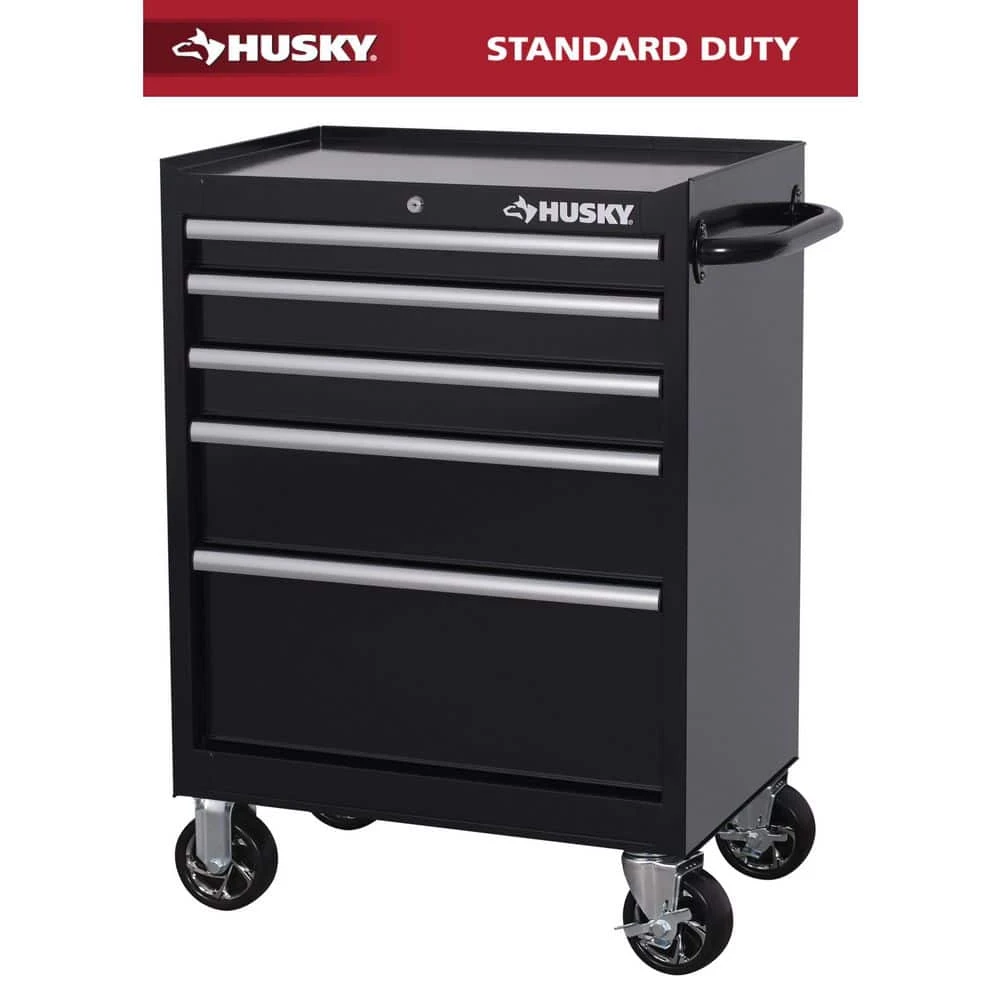 Husky Tool Storage 27 In. W X 18 In. D 5-Drawer Gloss Black Rolling Tool Cabinet 1 Husky Tool Storage 27 In. W X 18 In. D 5-Drawer Gloss Black Rolling Tool Cabinet
