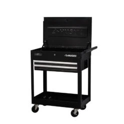 Husky Tool Storage 28 In. W Standard Duty Gloss Black Rolling Tool Utility Cart With Lift-Top