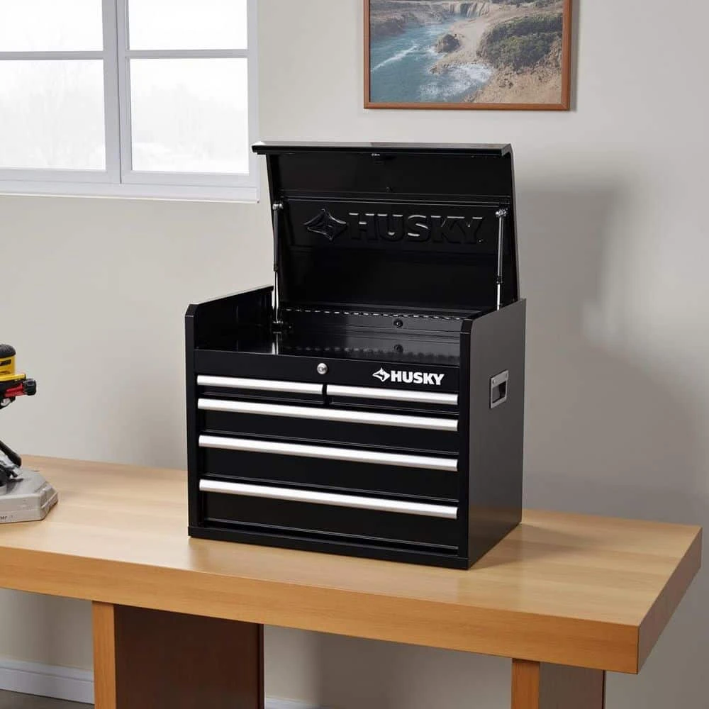 Husky Tool Storage 26 In. W X 16 In. D 5-Drawer Gloss Black Top Tool Chest 2 Husky Tool Storage 26 In. W X 16 In. D 5-Drawer Gloss Black Top Tool Chest - Image 2