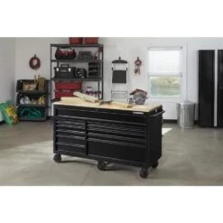 Husky 62 In. W X 36 In. D Standard Duty 12-Drawer Mobile Workbench Tool Chest With Full Length Extension Table In All Black 19 Husky 62 In. W X 36 In. D Standard Duty 12-Drawer Mobile Workbench Tool Chest With Full Length Extension Table In All Black -Husky Shop gloss black with black trim husky mobile workbenches hotc6212b11m 1d 1000