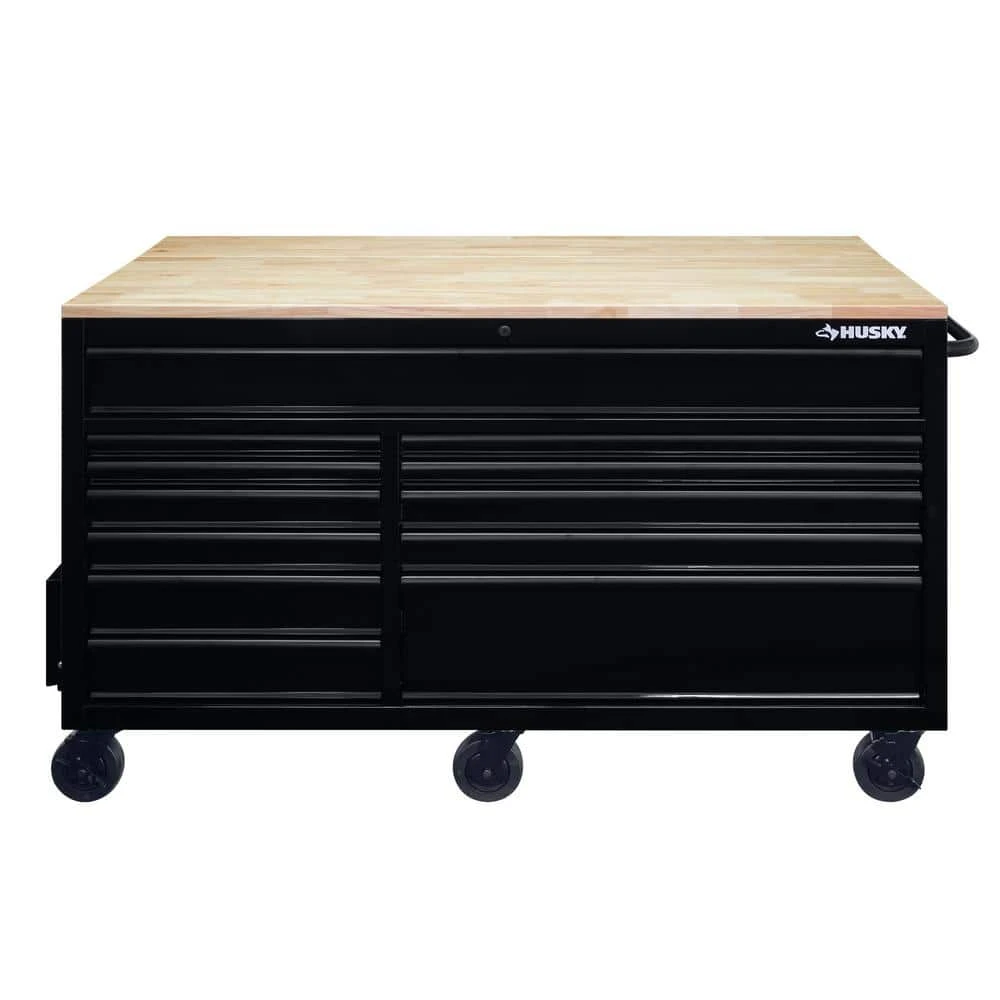 Husky 62 In. W X 36 In. D Standard Duty 12-Drawer Mobile Workbench Tool Chest With Full Length Extension Table In All Black 11 Husky 62 In. W X 36 In. D Standard Duty 12-Drawer Mobile Workbench Tool Chest With Full Length Extension Table In All Black - Image 11