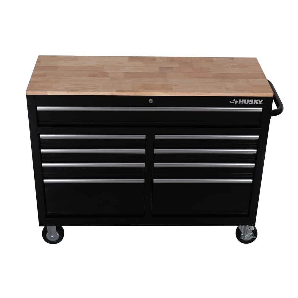 Husky 46 In. W X 18 In. D 9-Drawer Black Mobile Workbench Cabinet 8 Husky 46 In. W X 18 In. D 9-Drawer Black Mobile Workbench Cabinet - Image 8