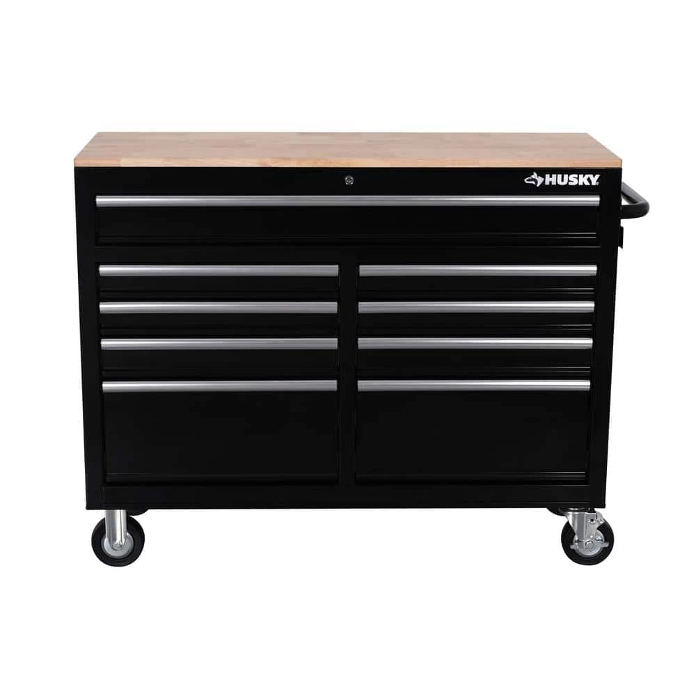 Husky 46 In. W X 18 In. D 9-Drawer Black Mobile Workbench Cabinet 7 Husky 46 In. W X 18 In. D 9-Drawer Black Mobile Workbench Cabinet - Image 7