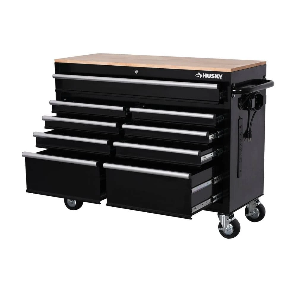 Husky 46 In. W X 18 In. D 9-Drawer Black Mobile Workbench Cabinet 6 Husky 46 In. W X 18 In. D 9-Drawer Black Mobile Workbench Cabinet - Image 6