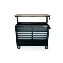 Husky 46 In. X 25 In. D 9-Drawer Mobile Workbench With Adjustable Height Wood Top In Gloss Black -Husky Shop gloss black with silver trim husky mobile workbenches holc4609b11m 44 1000