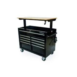 Husky 46 In. X 25 In. D 9-Drawer Mobile Workbench With Adjustable Height Wood Top In Gloss Black -Husky Shop gloss black with silver trim husky mobile workbenches holc4609b11m 4f 1000