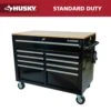 Husky 46 In. X 25 In. D 9-Drawer Mobile Workbench With Adjustable Height Wood Top In Gloss Black