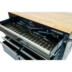 Husky 46 In. X 25 In. D 9-Drawer Mobile Workbench With Adjustable Height Wood Top In Gloss Black -Husky Shop gloss black with silver trim husky mobile workbenches holc4609b11m 66 1000