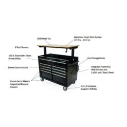Husky 46 In. X 25 In. D 9-Drawer Mobile Workbench With Adjustable Height Wood Top In Gloss Black -Husky Shop gloss black with silver trim husky mobile workbenches holc4609b11m 77 1000