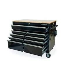 Husky 46 In. X 25 In. D 9-Drawer Mobile Workbench With Adjustable Height Wood Top In Gloss Black -Husky Shop gloss black with silver trim husky mobile workbenches holc4609b11m fa 1000
