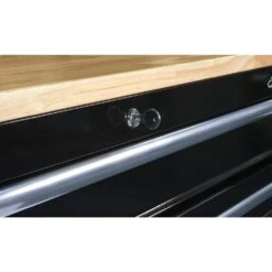 Husky 52 In. W X 25 In. D Standard Duty 9-Drawer Mobile Workbench Tool Chest With Solid Wood Top In Gloss Black -Husky Shop gloss black with silver trim husky mobile workbenches hotc5209b12m fa 1000