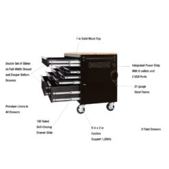 Husky 52 In W X 24.5 In. D Standard Duty 9-Drawer Workbench With 290-Piece Mechanics Tool Set In EVA Trays In Gloss Black -Husky Shop gloss black with silver trim husky mobile workbenches hotc5209b12mcmb 76 1000