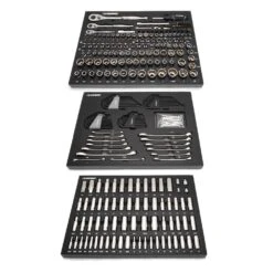Husky 52 In W X 24.5 In. D Standard Duty 9-Drawer Workbench With 290-Piece Mechanics Tool Set In EVA Trays In Gloss Black -Husky Shop gloss black with silver trim husky mobile workbenches hotc5209b12mcmb a0 1000