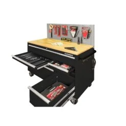 Husky 52 In. W X 24.5 In. D 9-Drawer Standard Duty Mobile Workbench Tool Chest With Solid Work Top And Pegboard In Gloss Black -Husky Shop gloss black with silver trim husky mobile workbenches hotc5209b13m 44 1000