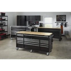 Husky Tool Storage 72 In. W Standard Duty Gloss Black Mobile Workbench Tool Chest -Husky Shop gloss black with silver trim husky mobile workbenches hotc7218b12m c3 1000