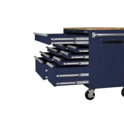 Husky 52 In. W X 25 In. D 9-Drawer Gloss Blue Mobile Workbench Tool Chest With Mechanics Tool Set In Foam (320-Piece) -Husky Shop gloss blue husky mobile workbenches h320eva52mwbblucb c3 1000