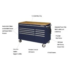Husky 52 In. W X 25 In. D 9-Drawer Gloss Blue Mobile Workbench Tool Chest With Mechanics Tool Set In Foam (370-Piece) -Husky Shop gloss blue husky mobile workbenches h370eva52mwbblucb 1d 1000