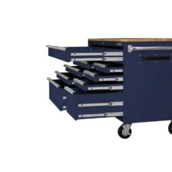 Husky 52 In. W X 25 In. D 9-Drawer Gloss Blue Mobile Workbench Tool Chest With Mechanics Tool Set In Foam (370-Piece) -Husky Shop gloss blue husky mobile workbenches h370eva52mwbblucb c3 1000