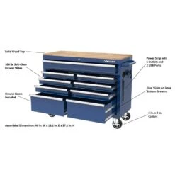 Husky Tool Storage 46 In. W X 18 In. D 9-Drawer Gloss Blue Mobile Workbench Cabinet -Husky Shop gloss blue husky mobile workbenches h46x18mwc9blu a0 1000