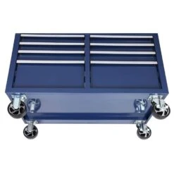 Husky 46 In. W X 24.5 In. D Standard Duty 9-Drawer Mobile Workbench Cabinet With Solid Wood Top In Gloss Blue -Husky Shop gloss blue with silver trim husky mobile workbenches h46mwc9gbv2 66 1000