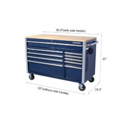 Husky 52 In. W X 25 In. D 10-Drawer Mobile Workbench Tool Chest With Solid Wood Work Top In Gloss Blue -Husky Shop gloss blue with silver trim husky mobile workbenches h52mwc10blu 31 1000