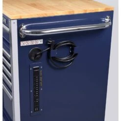 Husky 52 In. W X 25 In. D 10-Drawer Mobile Workbench Tool Chest With Solid Wood Work Top In Gloss Blue -Husky Shop gloss blue with silver trim husky mobile workbenches h52mwc10blu 66 1000