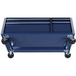 Husky 52 In. W X 25 In. D 10-Drawer Mobile Workbench Tool Chest With Solid Wood Work Top In Gloss Blue -Husky Shop gloss blue with silver trim husky mobile workbenches h52mwc10blu 77 1000