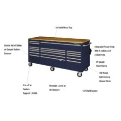 Husky Tool Storage 72 In. W Standard Duty Gloss Blue Mobile Workbench Tool Chest -Husky Shop gloss blue with silver trim husky mobile workbenches hotc7218b31m 1d 1000