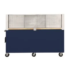 Husky 72 In. W X 24 In. D 18-Drawer Standard Duty Mobile Workbench Tool Chest With Solid Wood Top And Pegboard In Gloss Blue -Husky Shop gloss blue with silver trim husky mobile workbenches hotc7218b32m 1f 1000