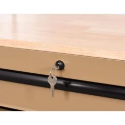 Husky Standard Duty 46 In. W X 18 In. D 9-Drawer Gloss Tan Mobile Workbench Cabinet With Solid Wood Top -Husky Shop gloss desert tan husky mobile workbenches h46x18mwc9tan 4f 1000