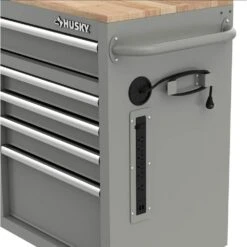 Husky Tool Storage 46 In. W Gloss Gray Mobile Workbench Cabinet -Husky Shop gloss gray husky mobile workbenches h46x18mwc9gry 1f 1000