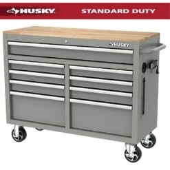 Husky Tool Storage 46 In. W Gloss Gray Mobile Workbench Cabinet