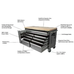 Husky 61 In. W X 24 In. D Standard Duty 10-Drawer Mobile Workbench Tool Chest With Sliding Bin Storage Drawer In Silver 17 Husky 61 In. W X 24 In. D Standard Duty 10-Drawer Mobile Workbench Tool Chest With Sliding Bin Storage Drawer In Silver -Husky Shop gloss gray with silver trim husky mobile workbenches h61mwc10sr 40 1000