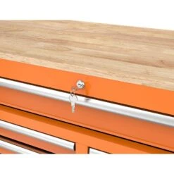 Husky 46 In. W X 18 In. D 9-Drawer Gloss Orange Mobile Workbench Cabinet With Solid Wood Top -Husky Shop gloss orange husky mobile workbenches h46x18mwc9org c3 1000